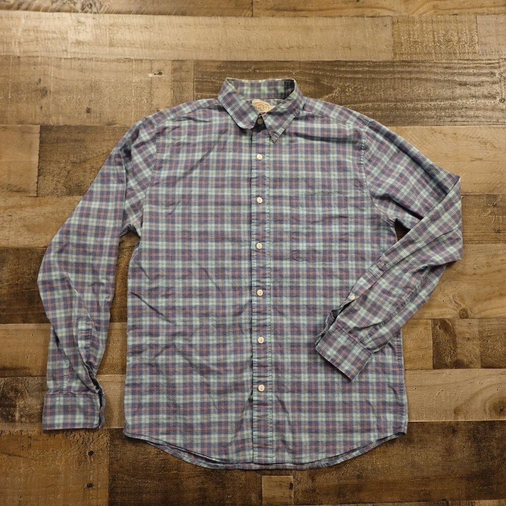 Faherty Brand‎ Button-Down Shirt Men’s Small Blue Teal Plaid Cotton